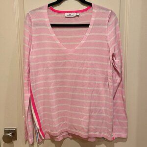 Vineyard Vines Side Seam Pop Stripe V-Neck Sweater